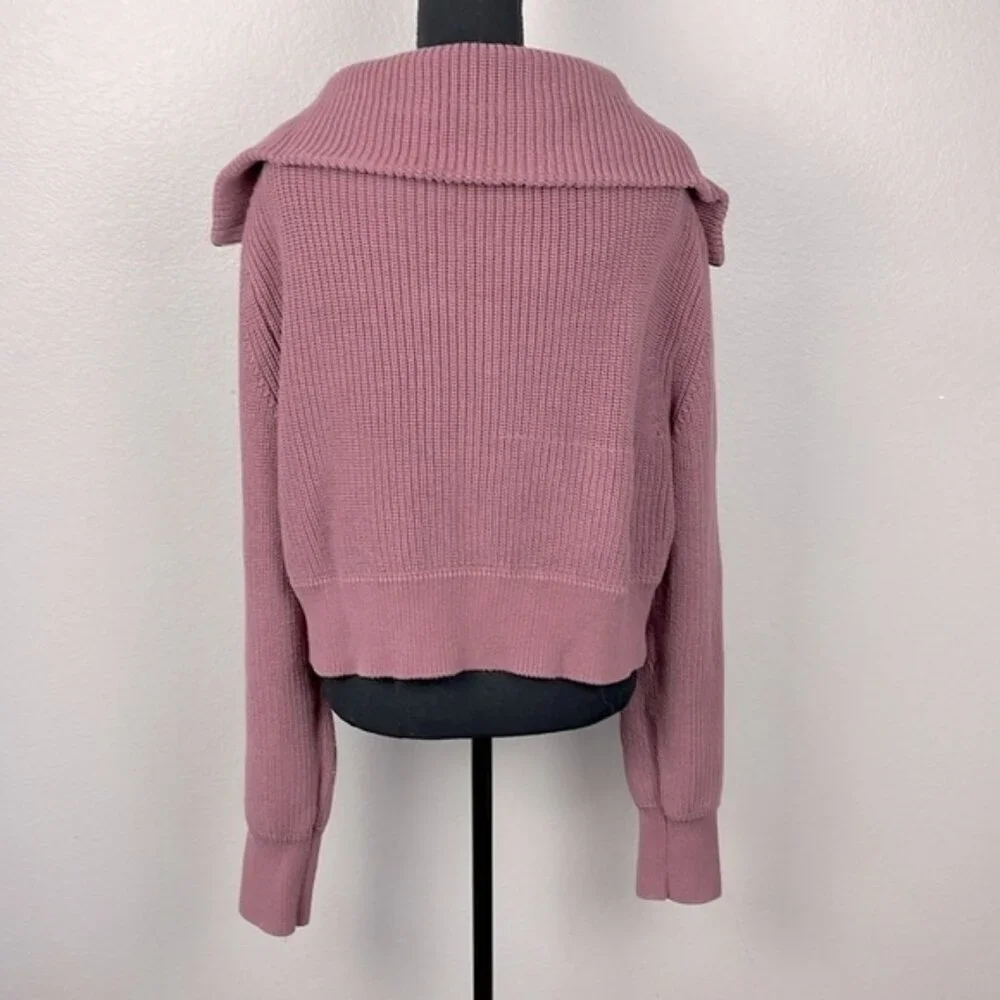 Varley Mentone Half Zip Sweater Mauve Chunky Knit Cotton Athleisure Pullover XL - Picture 9 of 13